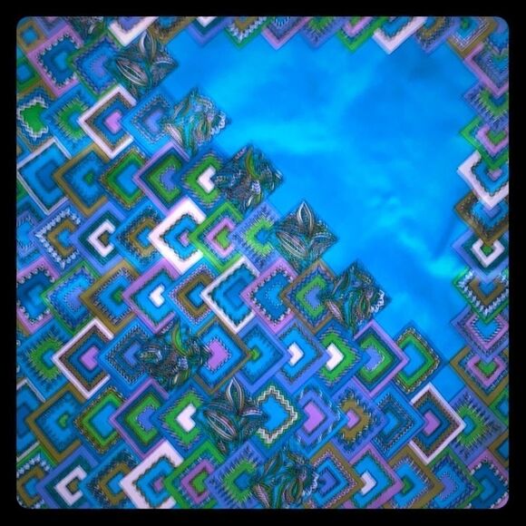 Vtg turquoise detailed design geometric scarf - Picture 1 of 7